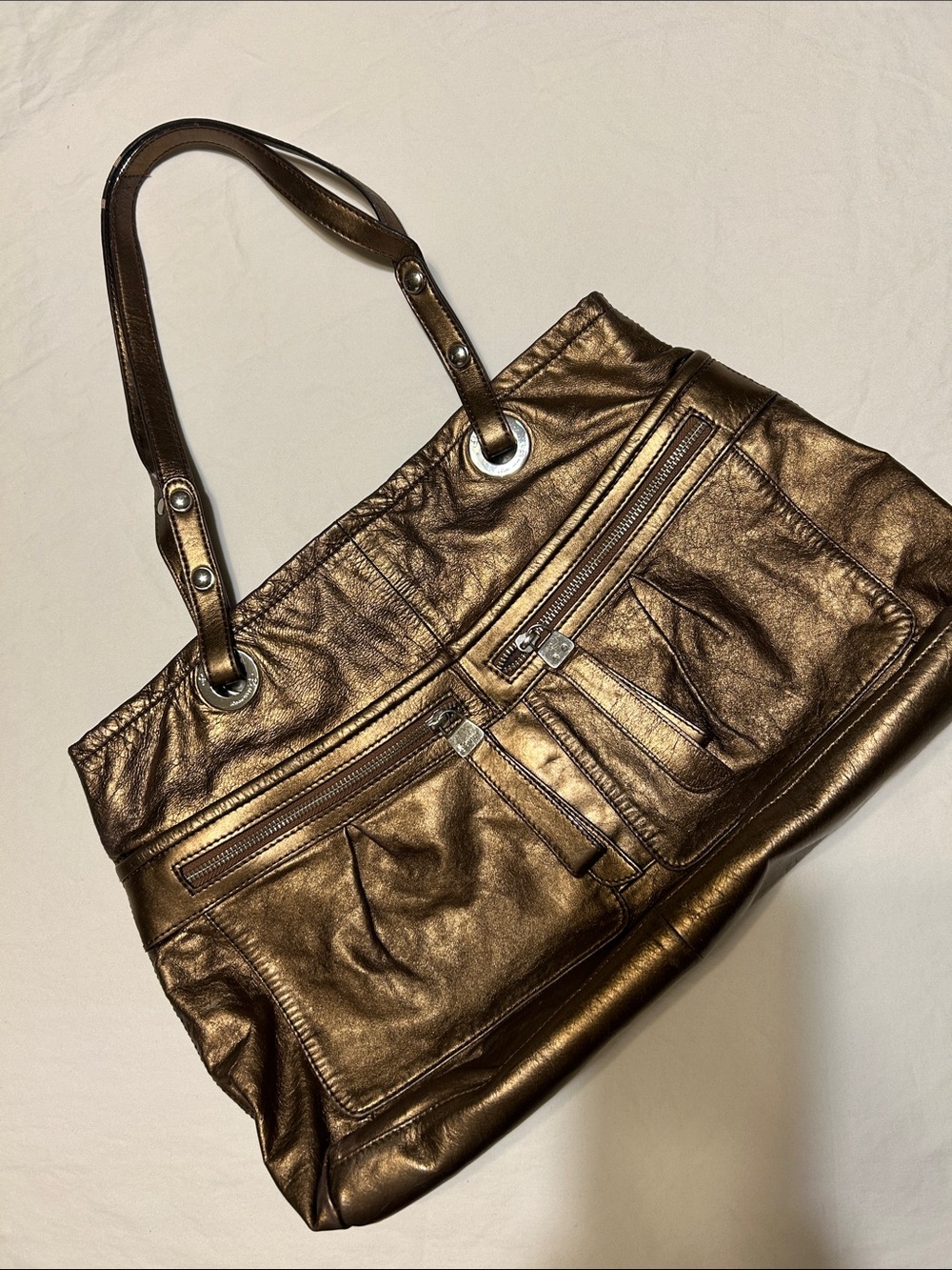 b. makowsky Metallic Bronze Shoulder Bag